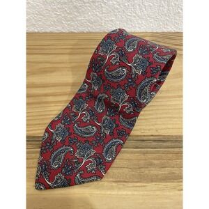 Christian Dior Italian Silk Neck Tie Red Paisley Print Made In USA